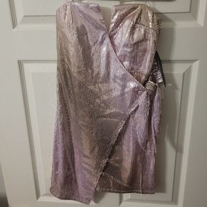 TRIXXI pink and champagne wrap sequin mini dress